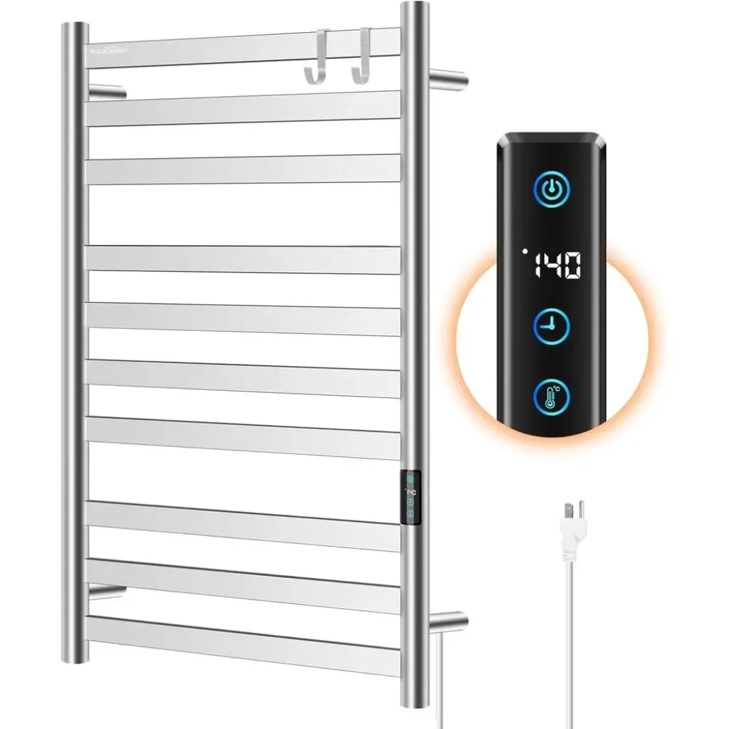 10-Bar Electric Wall-Mounted Towel Warmer LED Timer, Brushed