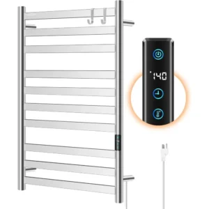 10-Bar Electric Wall-Mounted Towel Warmer LED Timer, Brushed
