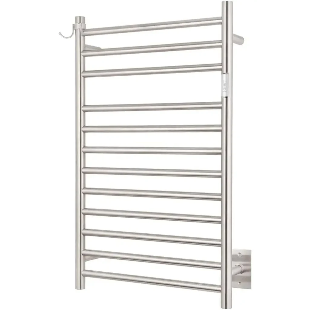 12-Bar Wall-Mounted Towel Warmer Plug-In/Hardwired, Brushed Stainless Steel,
