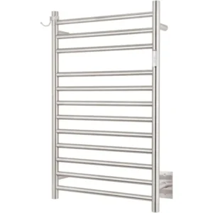 12-Bar Wall-Mounted Towel Warmer Plug-In/Hardwired, Brushed Stainless Steel,