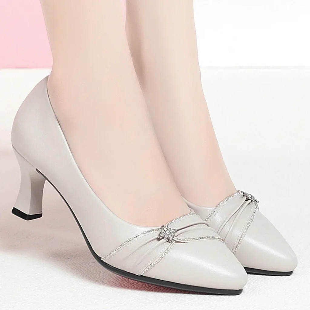 2024 Spring Autumn Fashion Shallow Mouth Pointed Rhinestone