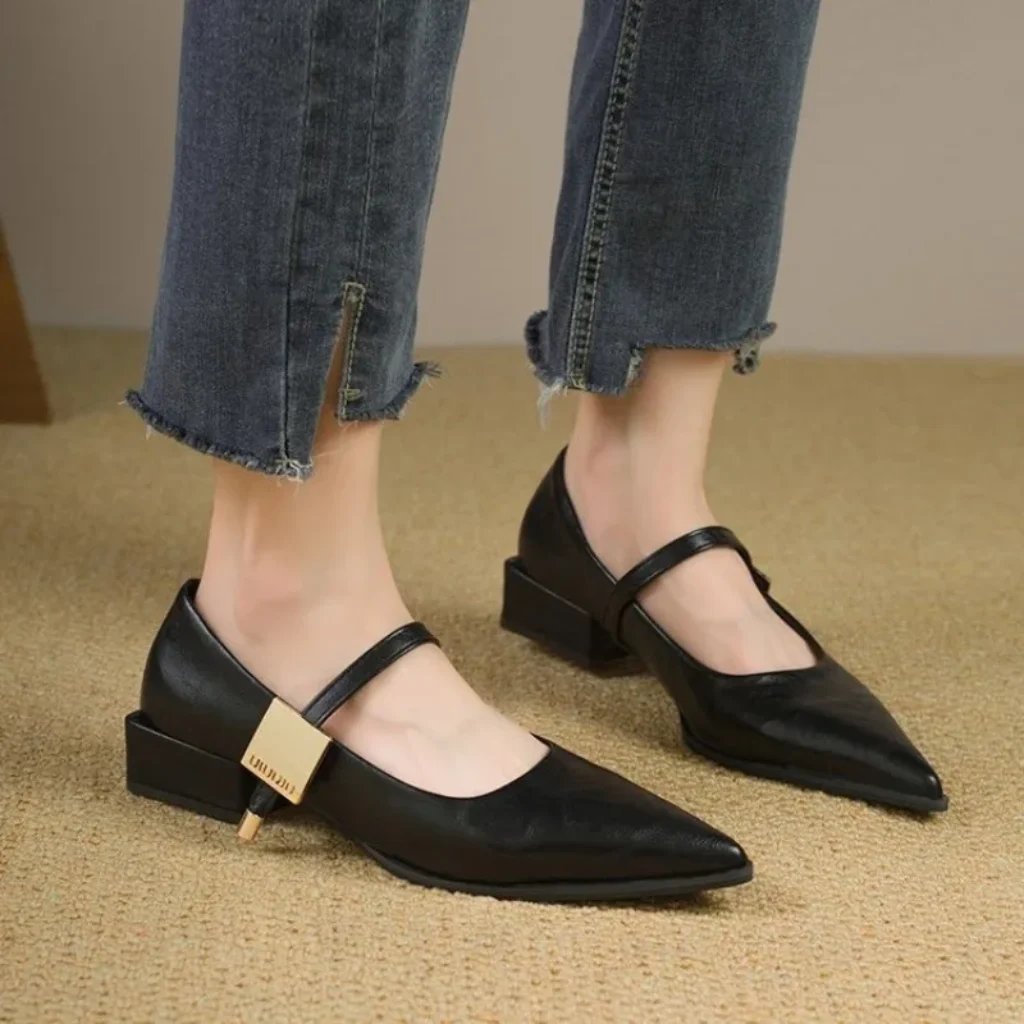 2025 Retro Style Thick Heel Women Shoes Fashion