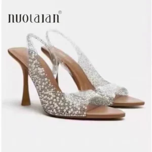 2025 Summer Rhinestone Slingback Pumps Women High Heels