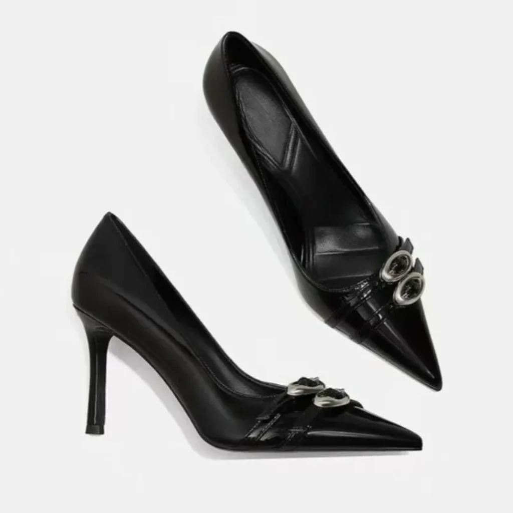 2026 Banquet Metal Buckle Stiletto Single Shoes Women’s