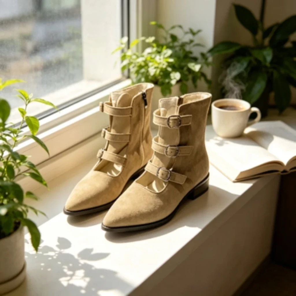 2026 Women’s Pointed Toe Ankle Boots Suede Three