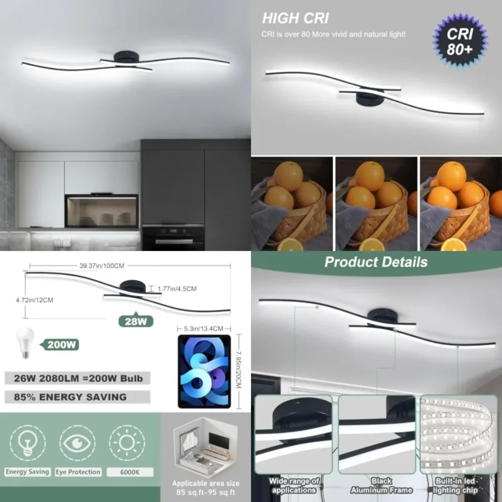 28W Linear Ceiling Light Black Modern LED Ceiling