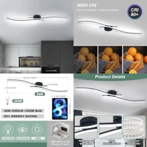 28W Linear Ceiling Light Black Modern LED Ceiling