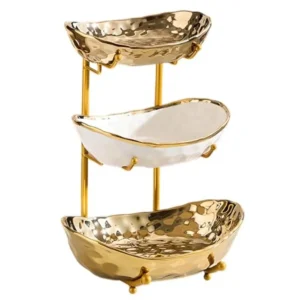 3 Tier Fruit Bowl Kitchen Counter, White Gold