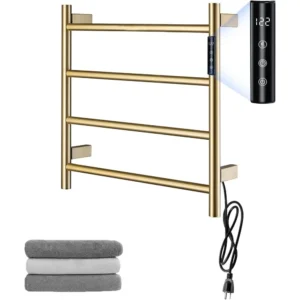 4-Bar Wall-Mounted Electric Towel Warmer Timer, Gold Finish