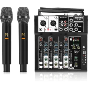 4 Channel Audio Mixer, Karaoke Mixer Dual Wireless