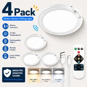 4 Pack Long Battery Motion Sensor Ceiling Light