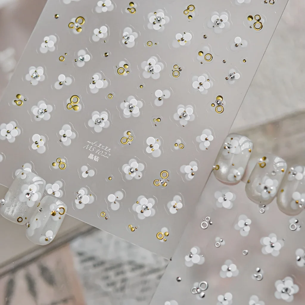 5D French Nail Stickers White Five Petal Flower