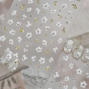 5D French Nail Stickers White Five Petal Flower