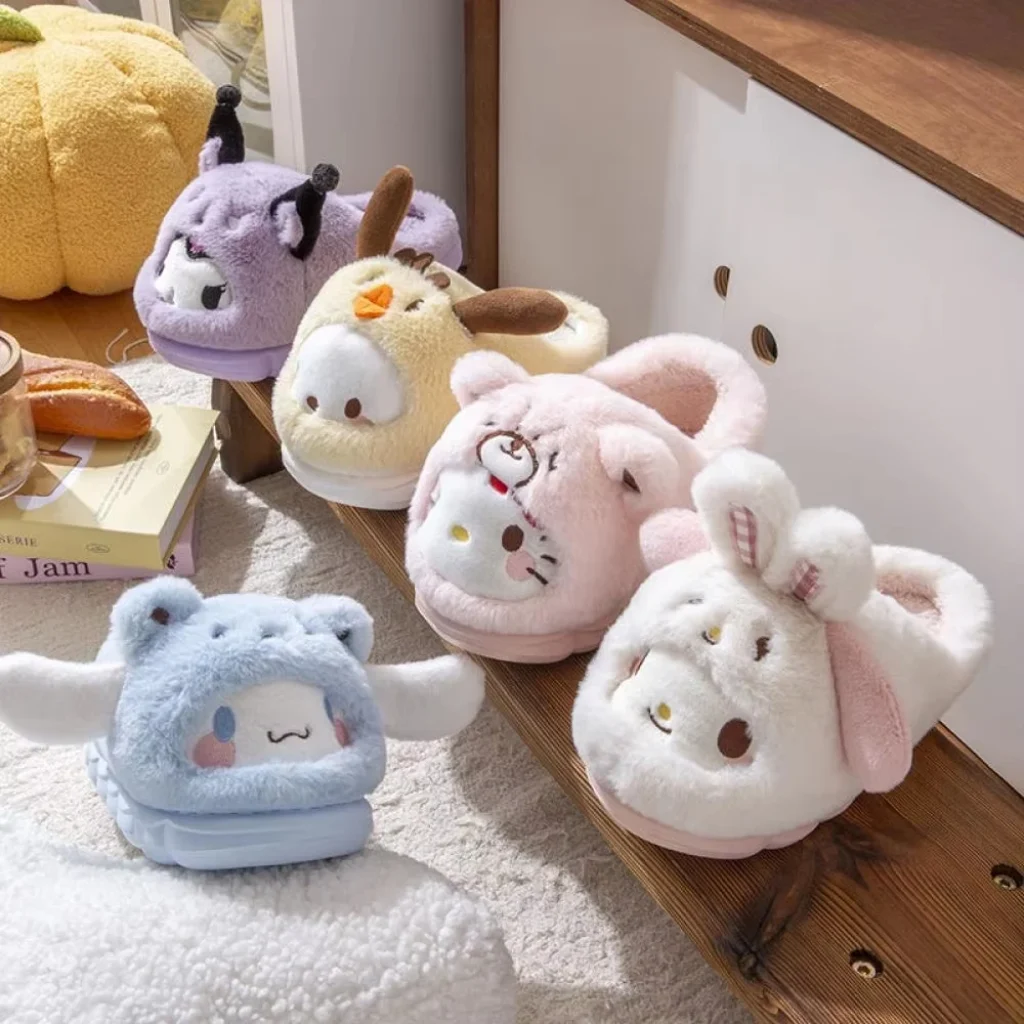 Anime Winter Plush Slippers Kuromi Hello Kitty Cinnamoroll