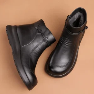 Ankle Boots Women Leather Cotton Shoes Winter Velvet