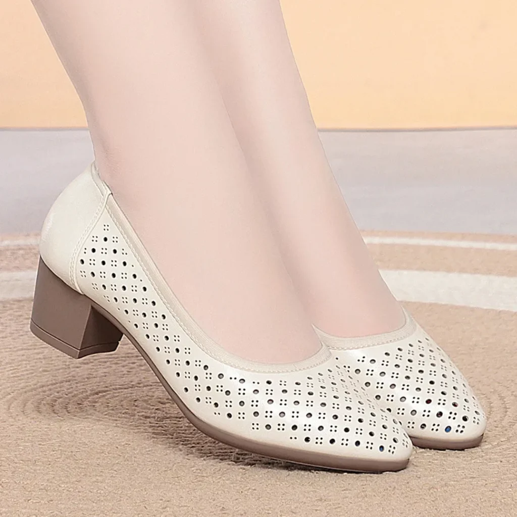 Beige Mary Jane Shoes Adjustable Ankle Strap Low