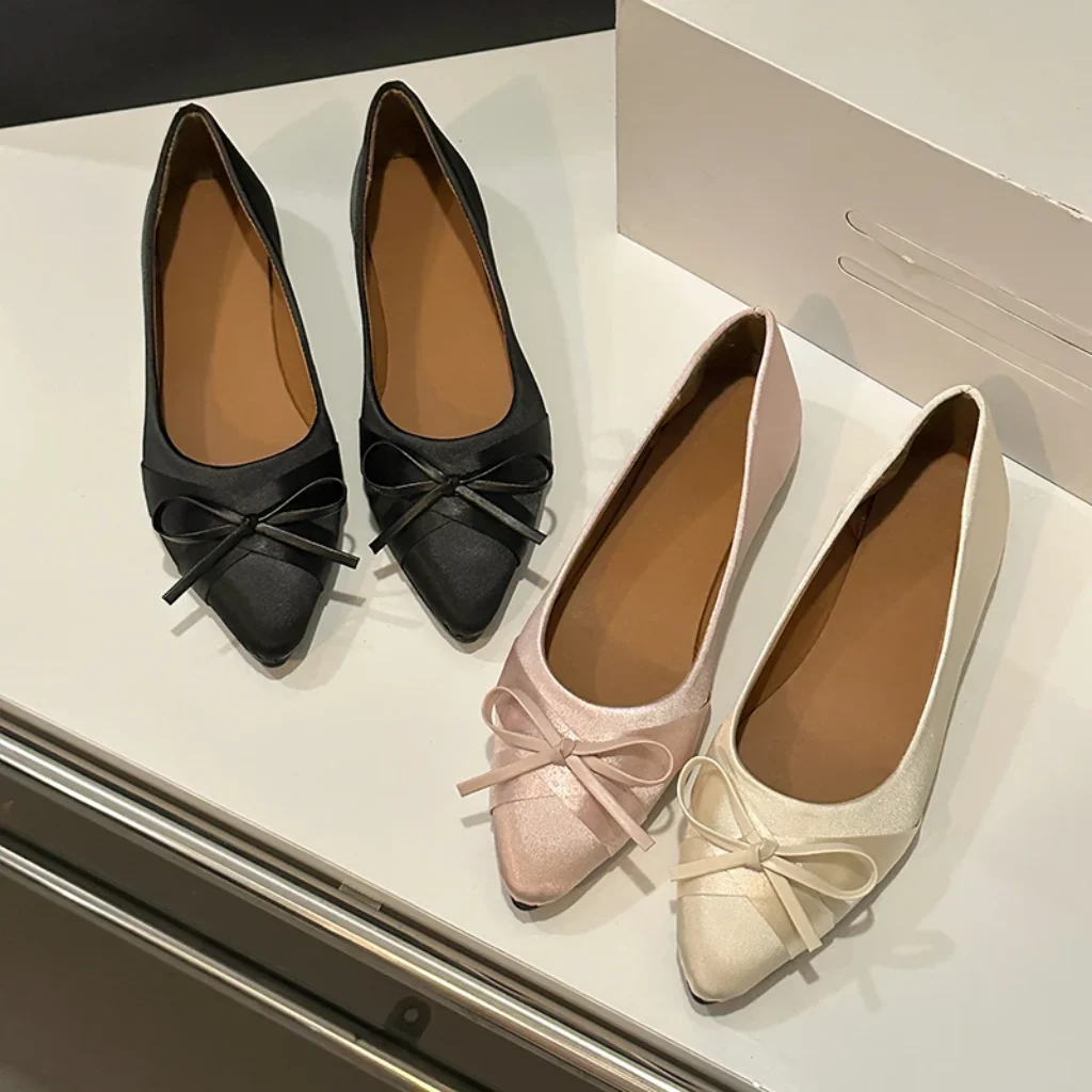 Bow Pointed Toe Shallow Single Shoes 2025 Satin