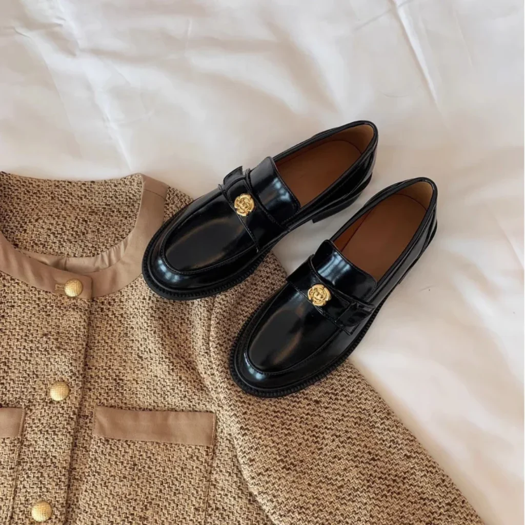 British-style small coin-patterned thick-soled women’s loafers autumn winter,