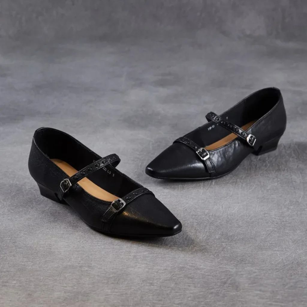 Brown Black Korea Women Flats Square Toe Buckle