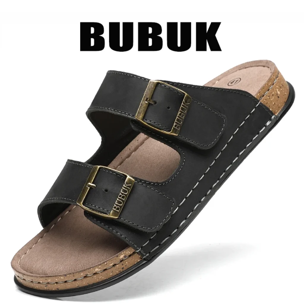 Bubuk First-Layer Cowhide Sports Slippers, Genuine Leather Men’s