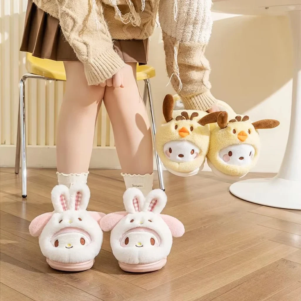 Cartoon Women’s Plush Slippers Warm Cinnamoroll Pompompurin Kuromi