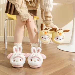Cartoon Women’s Plush Slippers Warm Cinnamoroll Pompompurin Kuromi