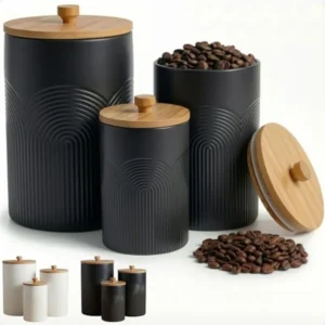 Ceramic Kitchen Canisters Countertop Airtight Bamboo Lids –