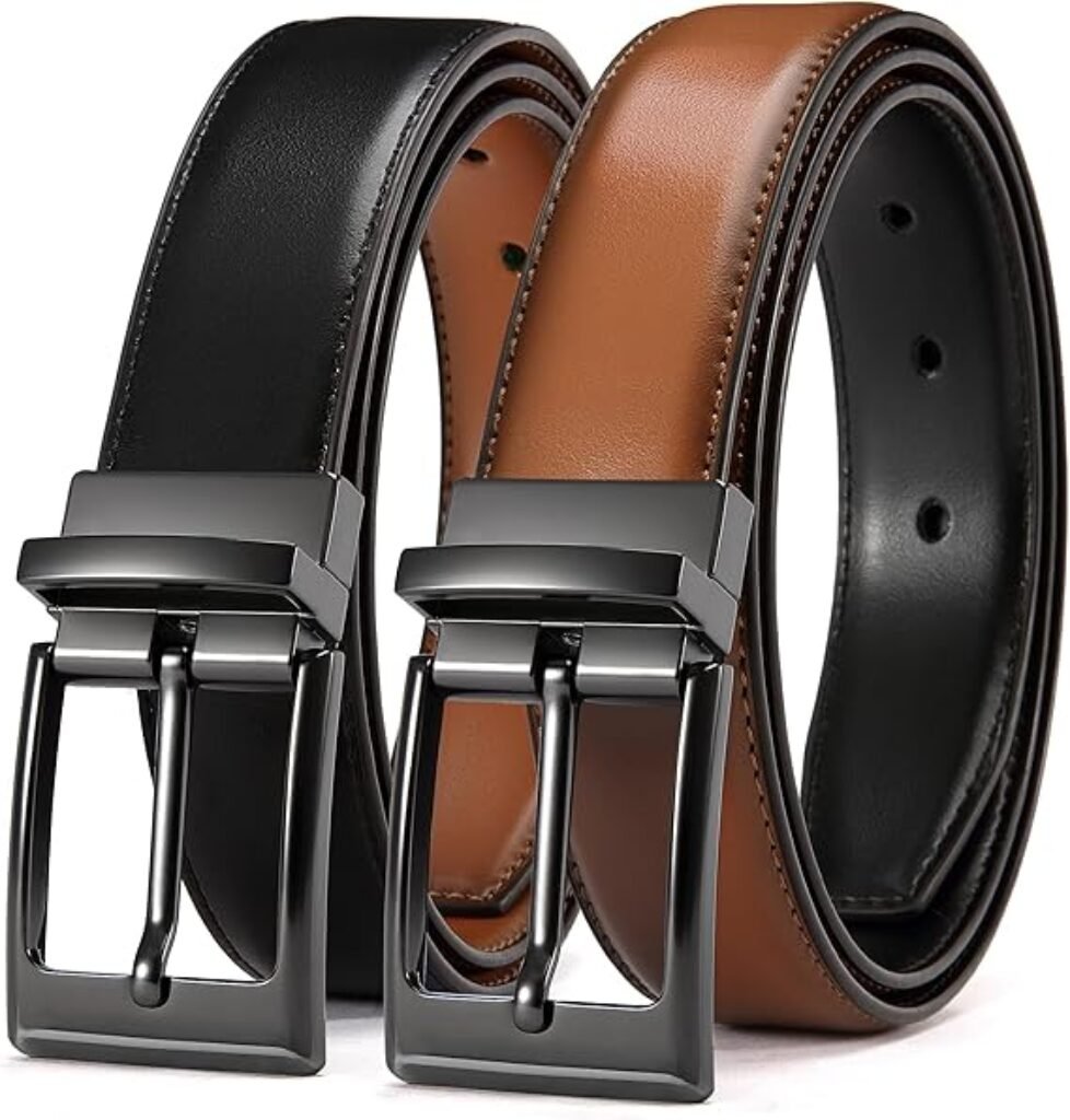 CHAOREN Reversible Belt Men 1 Piece – 1.25″ Leather Dress Belt – Trim to Fit for Elegant Style