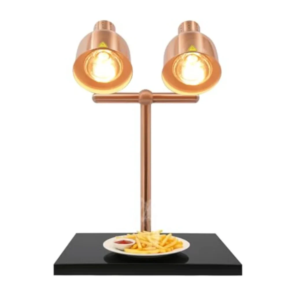 Commercial kitchen food warming lamp marble base, dual-head
