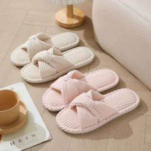 Corduroy Cross Strap Home Slippers Women Open Toe