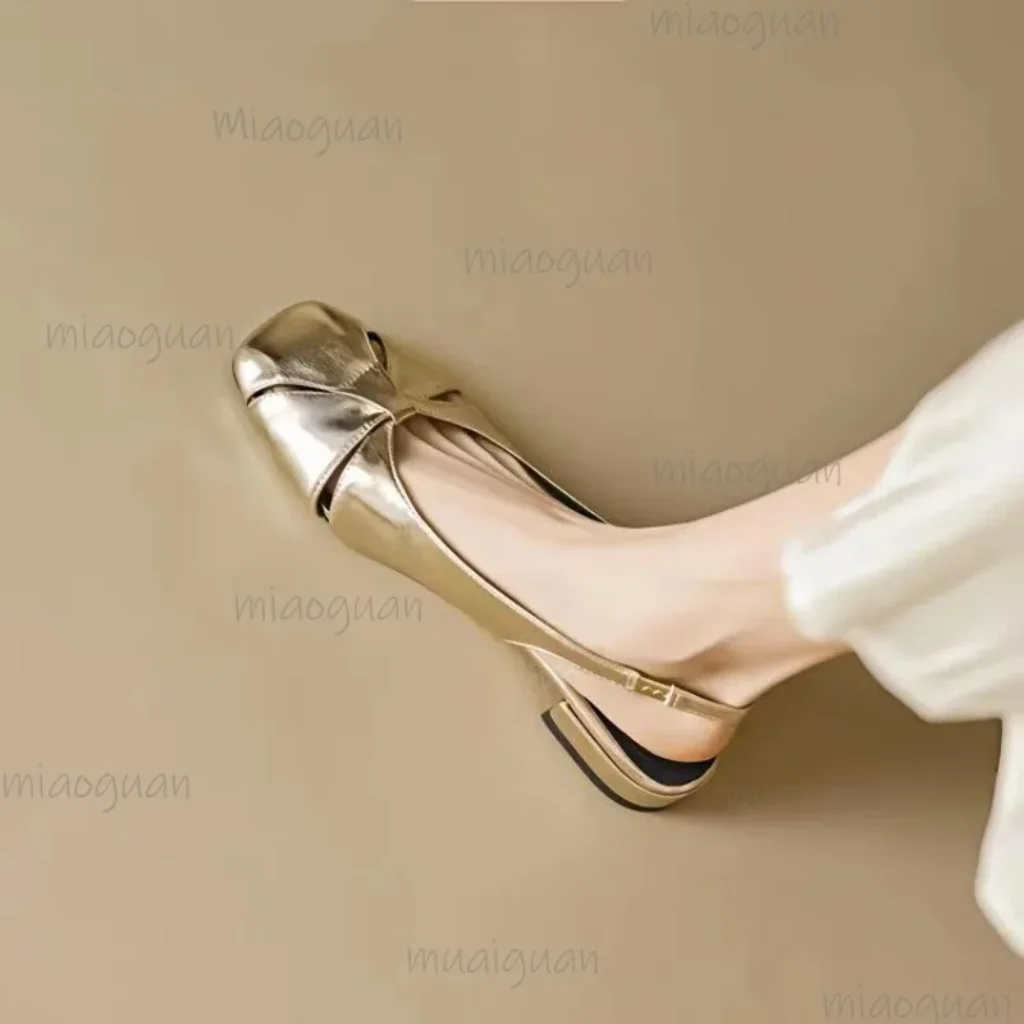 Cover Toe Low Heel Pumps Women’s Sandals Gold