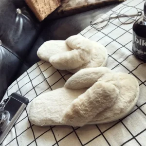 Cross Warm Fluffy Furry Slippers Women Lightweight Flat