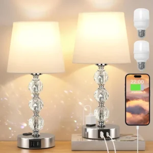 Crystal Table Lamp Bedroom/Living Room 14.6in White