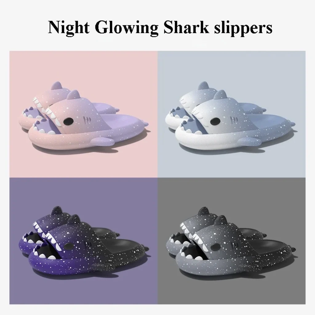 Cute Cartoon Shark Slippers Women Men Gradient Color
