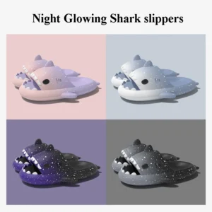 Cute Cartoon Shark Slippers Women Men Gradient Color