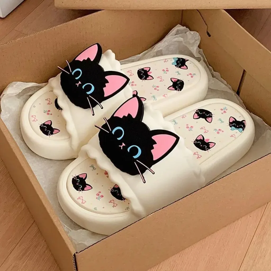 Cute sweet cool little black cat slippers women