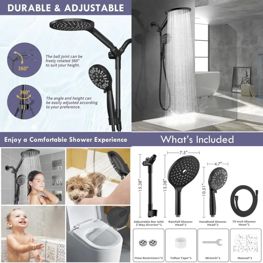 Dual Shower Heads Handheld Spray, 7.5 Rainfall 9