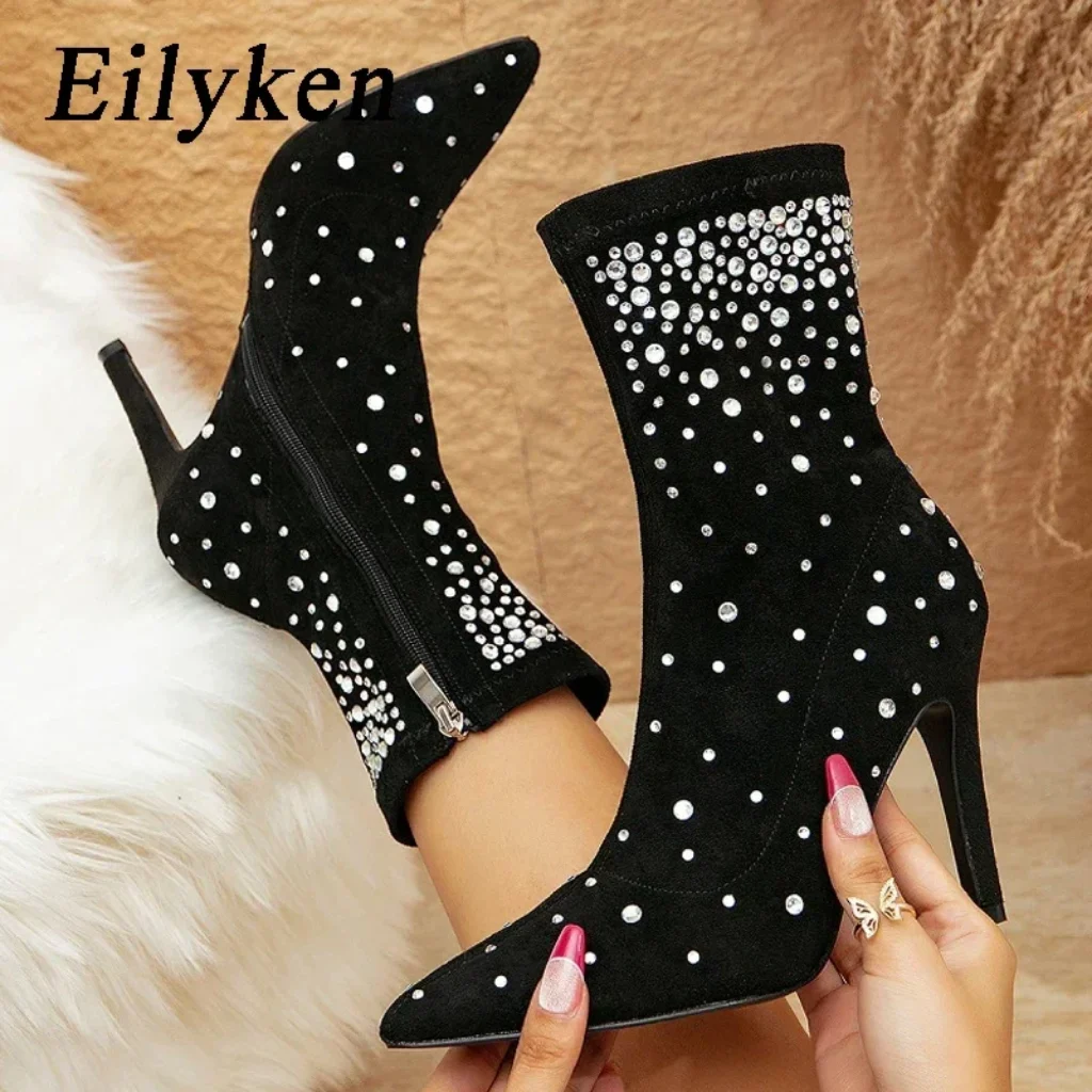 Eilyken Fashion Sexy Crystal Woman Ankle Boots Eelgant