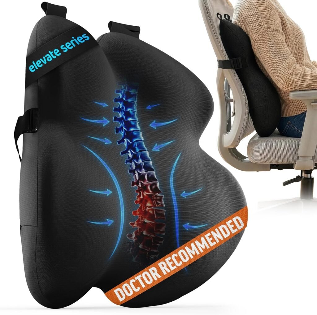 Elevate Series by Everlasting Comfort Lumbar Support Pillow for Office Chair – Memory Foam Back Cushion for Car Seat – Promotes Better Posture, Back Pain Relief – Ideal for Gaming and Desk Chairs