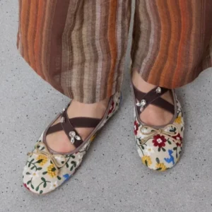 Embroidery Flower Ballet Flats Women Rhinestone Leopard Shallow