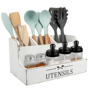 Extra Large Kitchen Utensils Holder 4 Compartments, Wood