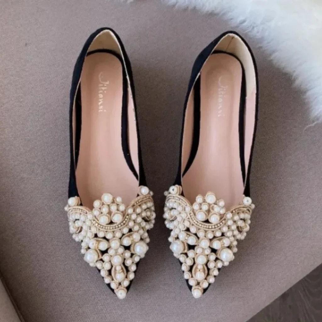 Fashion Designer Women’s Shoes Exquisite Imitation Pearl Pointed