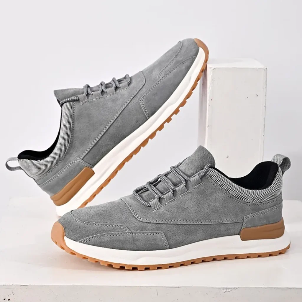 Fashion Men’s Suede Leather Casual Sneakers Gray Elastic
