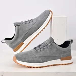 Fashion Men’s Suede Leather Casual Sneakers Gray Elastic