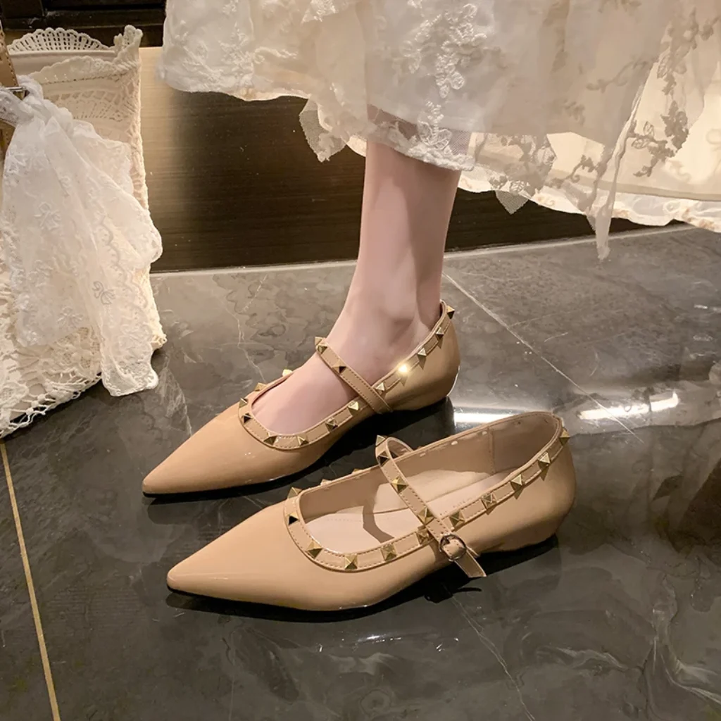 Fashion nude color spike heel low-top women’s shoes