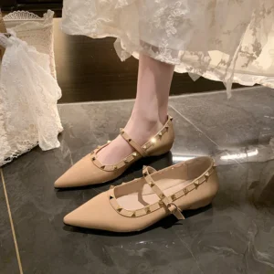 Fashion nude color spike heel low-top women’s shoes