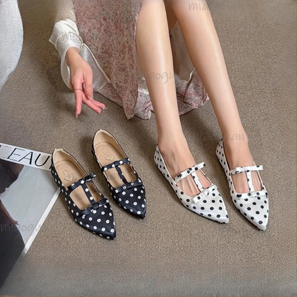 Fashion Polka Dot Flats Footwear Woman Pointed Toe