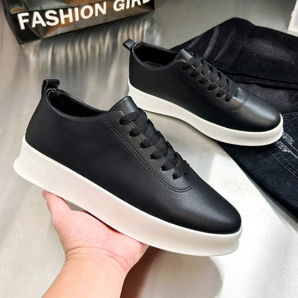 Fashion Thick Sole Black White Soft Men Leather