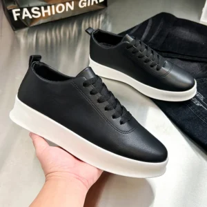 Fashion Thick Sole Black White Soft Men Leather