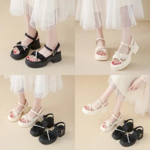 **Fashionable/Elegant Pearl Banquet High-heeled Sandals Women Summer Round